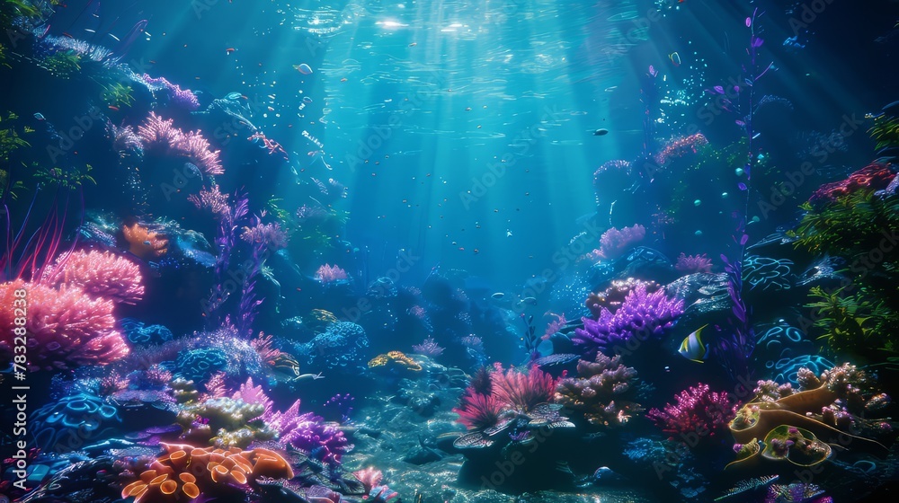 Vibrant 3D glow highlighting the beauty of underwater coral reefs Vibrant 3D glow highlighting the beauty of underwater coral reefs