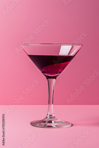 cocktail martini glass alcohol red liquid reflection retro summer party poster pink background photo pop art flat lay style copy space 