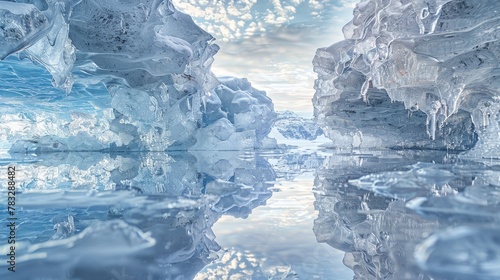 Elaborate ice formations reflecting a kaleidoscope of shades in a watery realm  AI generated illustration