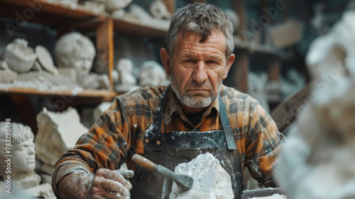 Man sculpting in a workshop
