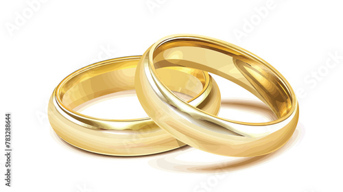two gold wedding rings on a white background