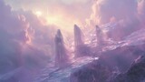 Ethereal beings cloaked in frosty veils drifting through a pastel dreamscape   AI generated illustration