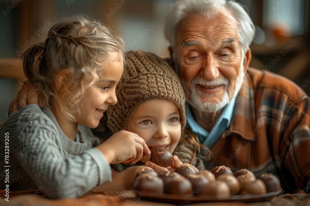 Grandmother and grandchildren on Mother's Day. Grandmom and children on Mother's Day. Old Mother and kid on Mother's Day. Horizontal banking poster background for advertisement Grandmother and grandchildren on Mother's Day. Grandmom and children on Mother's Day. Old Mother and kid on Mother's Day. Horizontal banking poster background for advertisement