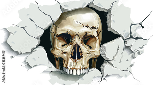 a human skull breaking through a white wall
