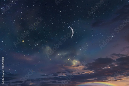 A mystical night sky scene with stars a moon