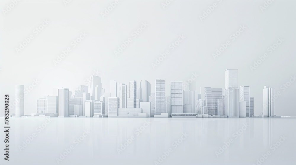abstract city skyline , minimal white abstract background and a city with tall buildings in the subtle background