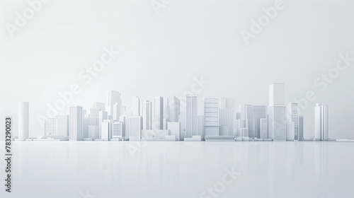 abstract city skyline , minimal white abstract background and a city with tall buildings in the subtle background