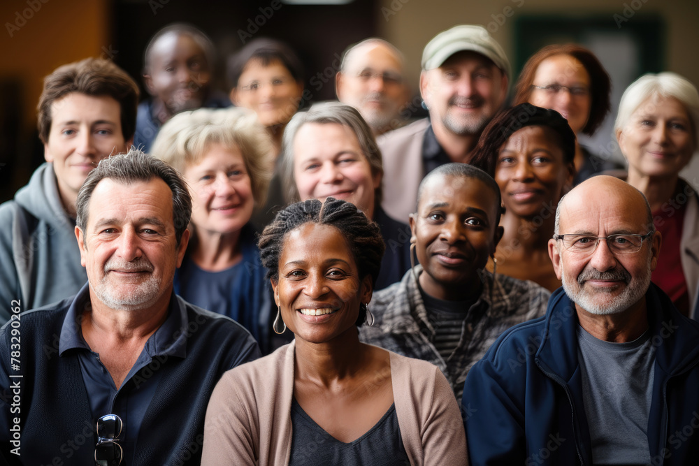 generated illustration senior citizens enjoying a social gathering at a retirement party, smiling faces.