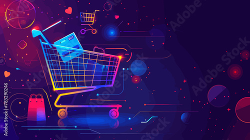 a shopping cart with a colorful background