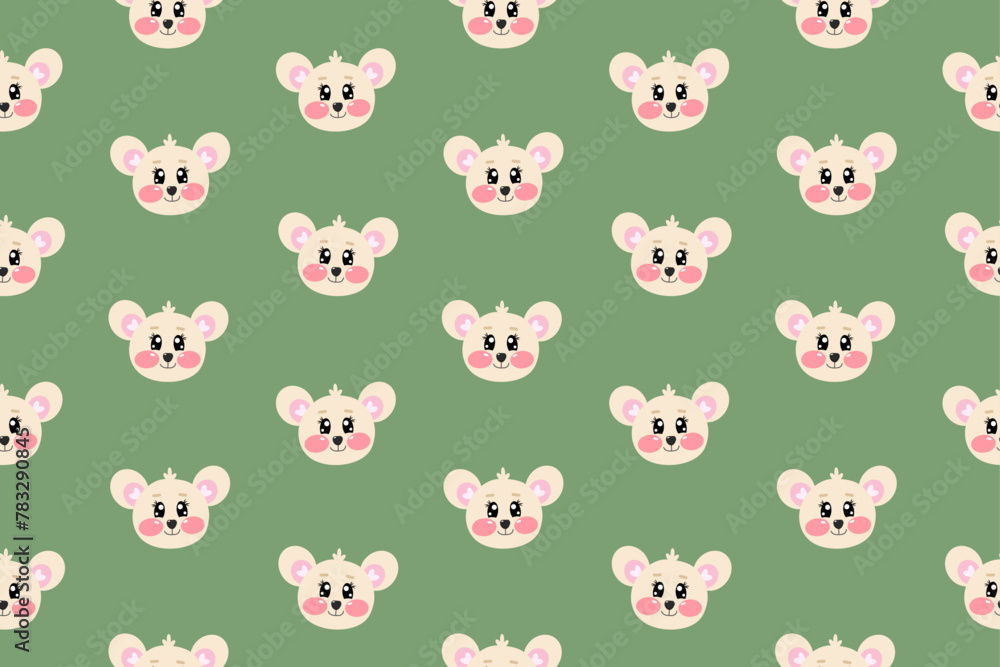 Seamless pattern with vector kawaii little cute mouse faces Seamless pattern with vector kawaii little cute mouse faces