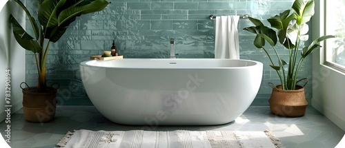 Modern Bathroom Oasis with Sleek Fixtures. Concept Minimalist Design, Luxury Amenities, Spa-like Ambiance, High-End Lighting photo