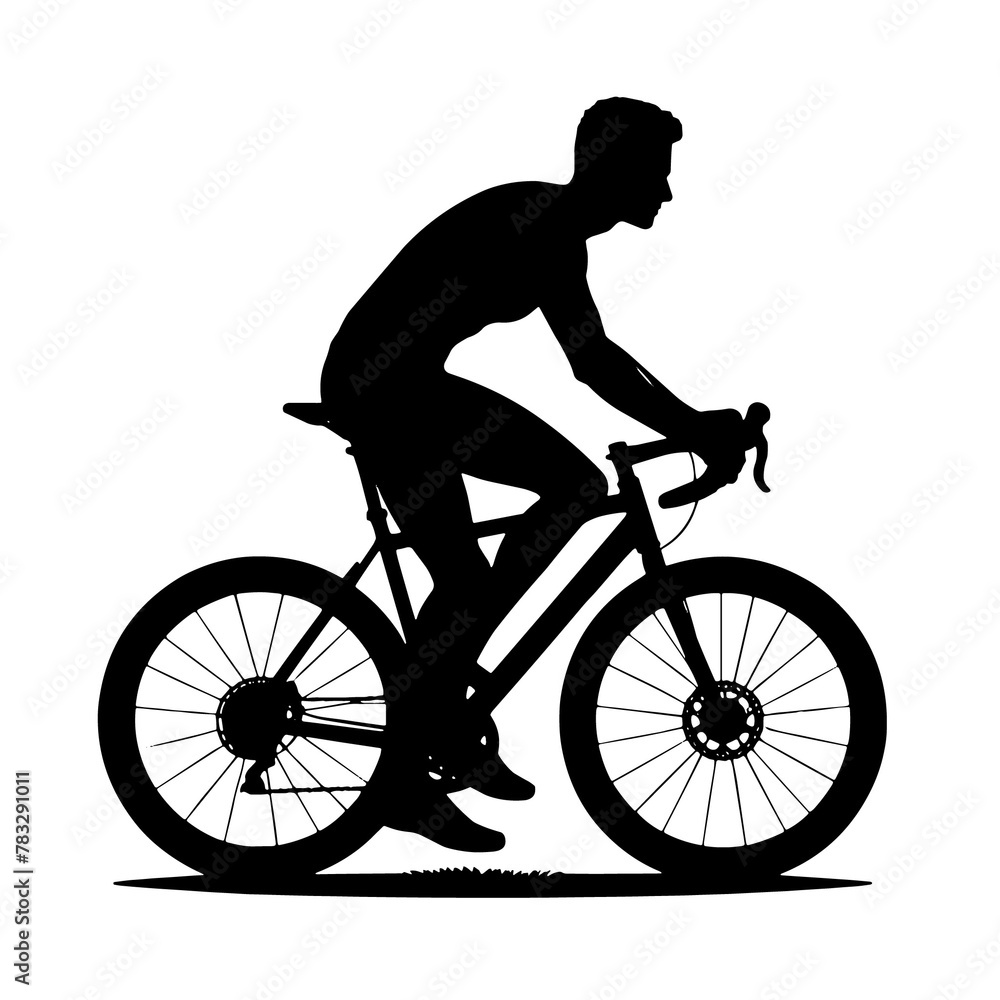Obraz premium Silhouette of Cyclist on Road Bike, Black and White, Sports Illustration, Isolated on White Background