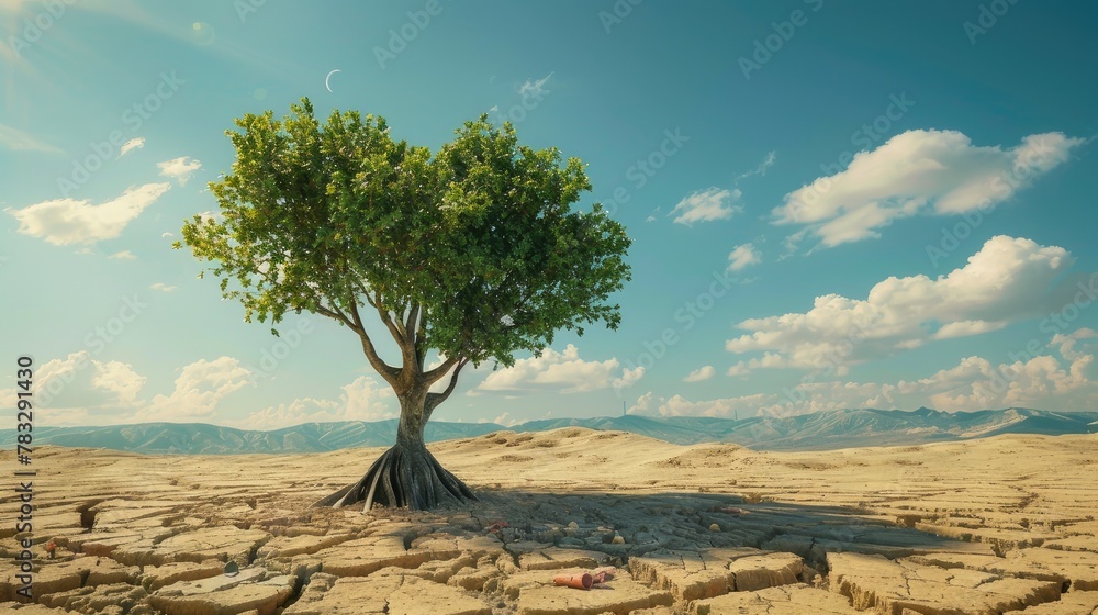 Life ecology solitude concept - lonely green tree in desert dunes Life ecology solitude concept - lonely green tree in desert dunes