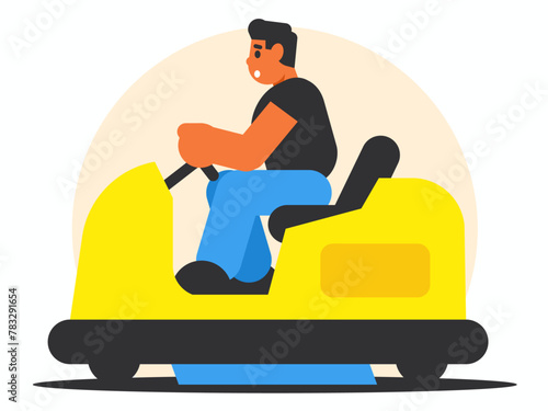 Cleaning service. Man working with mini cleaning machine. Vector graphics