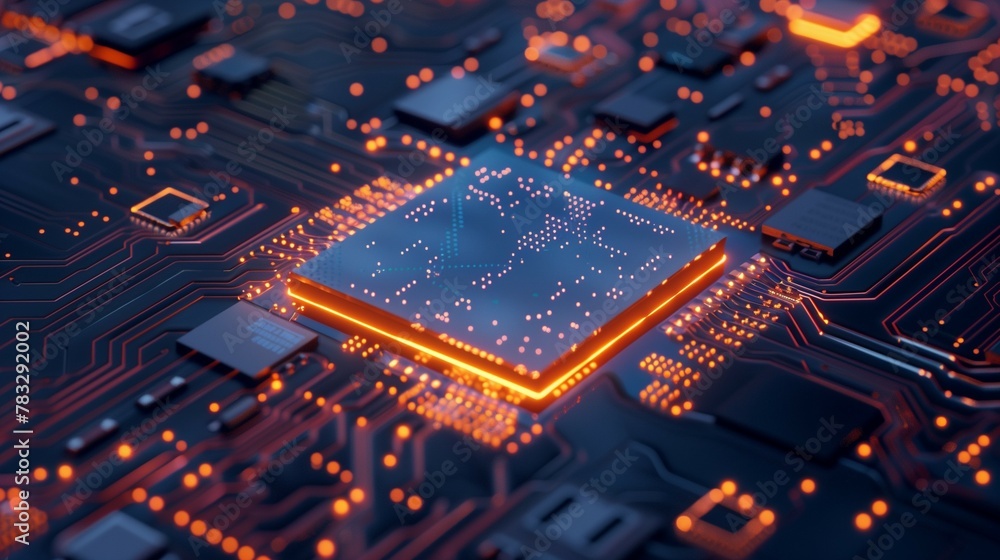 Microchip 3D illustration on black background Microchip 3D illustration on black background