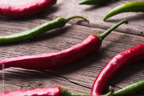 Red and green chilies photo