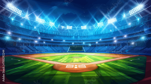 a stadium with a baseball field and lights