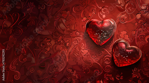 two red hearts on a red background