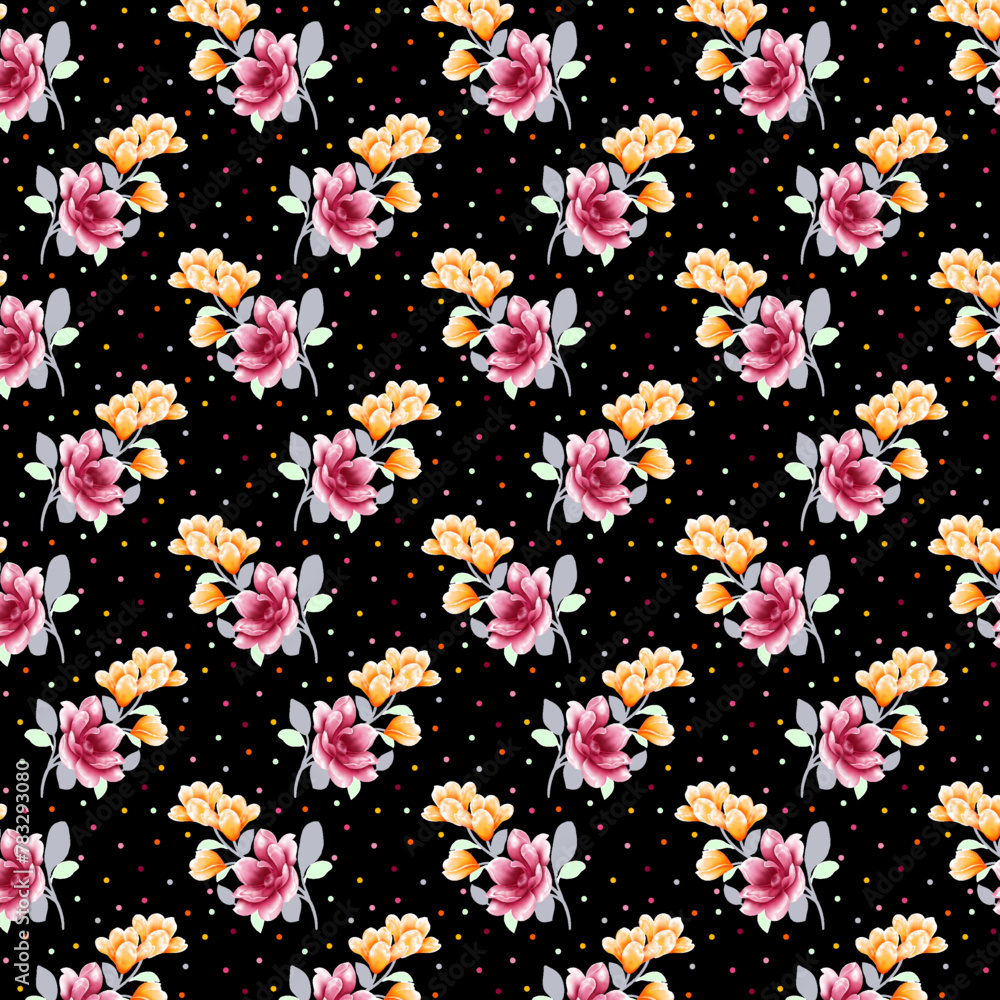 Beautiful flowers patterns on Black background. Flower pattern and ready for print Beautiful flowers patterns on Black background. Flower pattern and ready for print