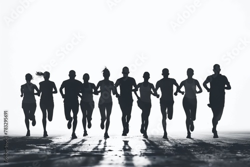 silhouette of a group of runners running together	
