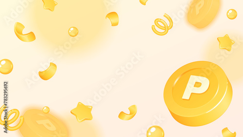 立体的なかわいいポイントのコインの背景イラスト_16:9