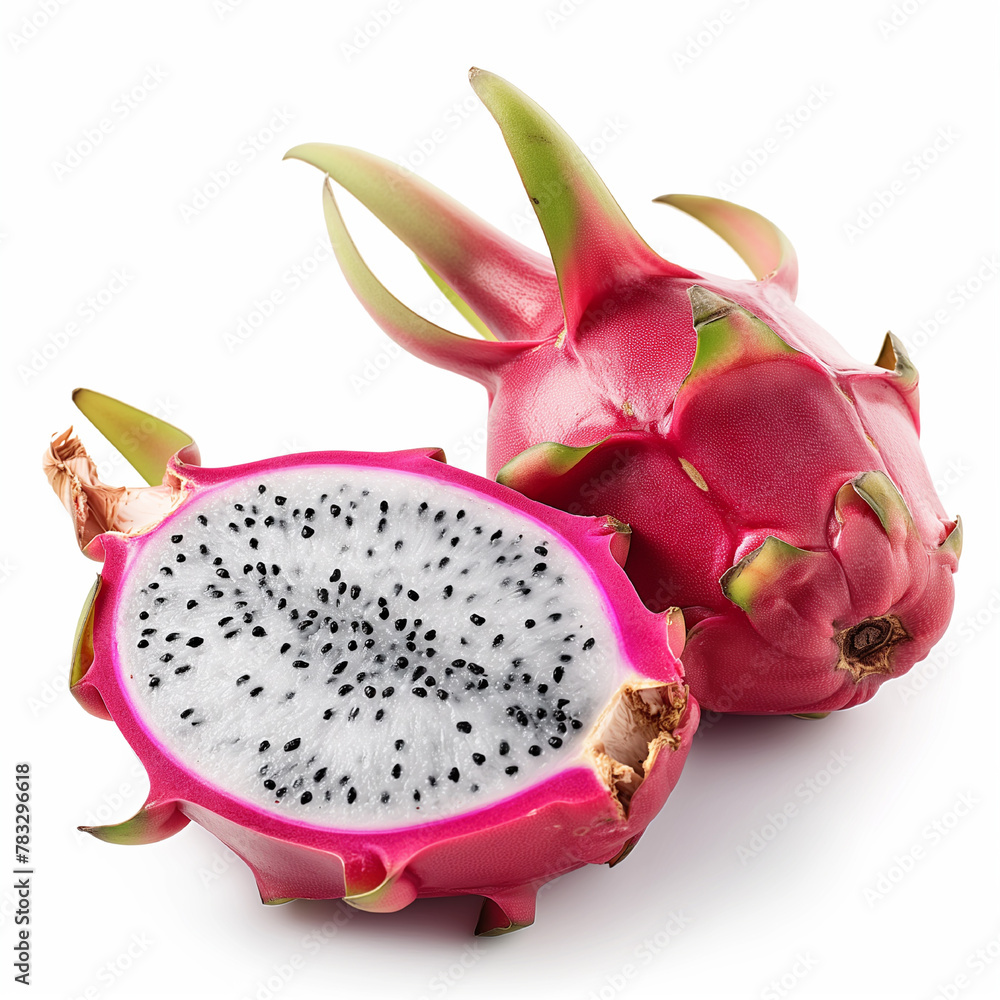 a dragon fruit is cut in half fresh a dragon fruit is cut in half fresh