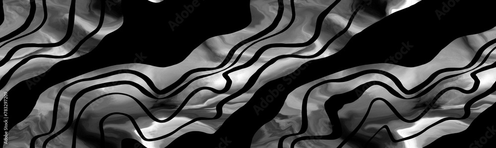 Abstract Digital Hand Painting Watercolor Tie Dye Marble Liquid Wavy Curves with Brush Strokes Stripes Seamless 150 cm Two Sided Pattern Batik Background  - obrazy, fototapety, plakaty 