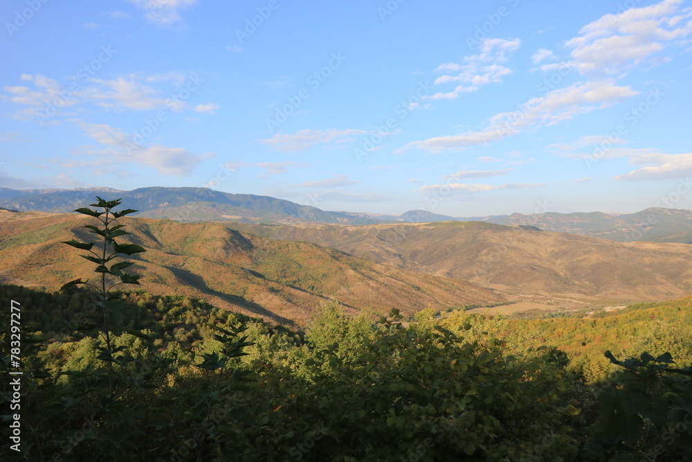 Obraz premium landscape , mountains , trees and blue sky , nature and forest
