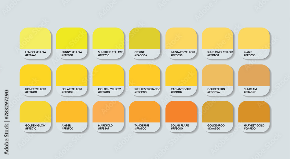 Sun Color Guide Palette with Color Names. Catalog Samples Yellow with ...