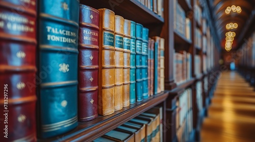 close-up of books on library shelves, education, knowledge photo