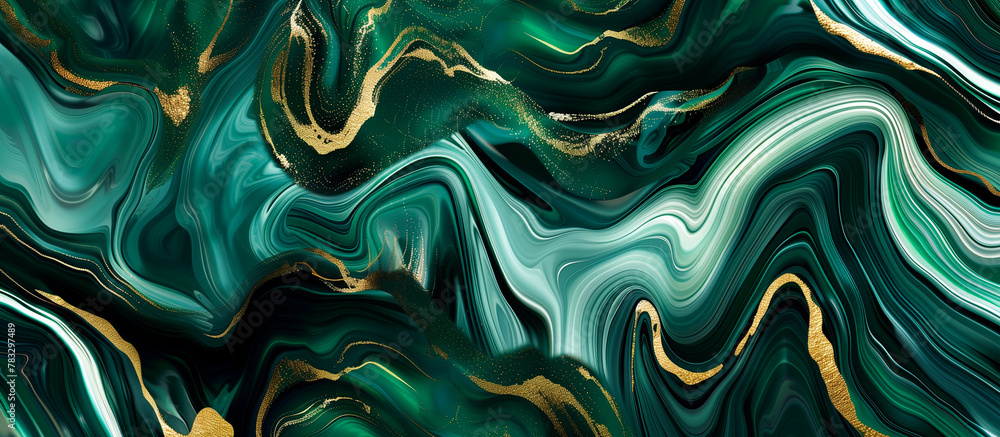 Obraz premium abstract wave liquid marble green, black and gold background