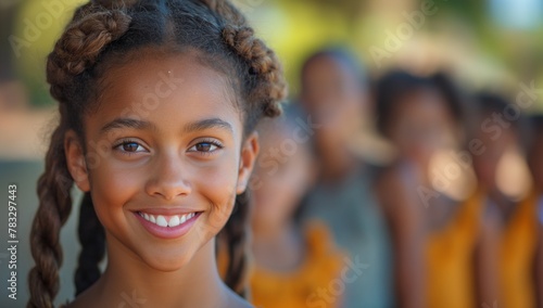 A happy, joyfully smiling dark-skinned girl