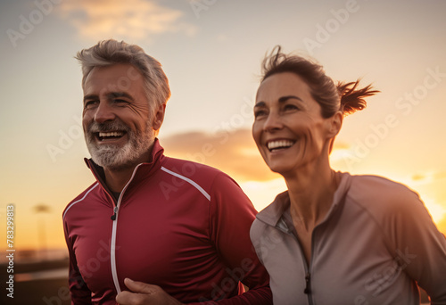 Radiant Couple Jogging at Sunset