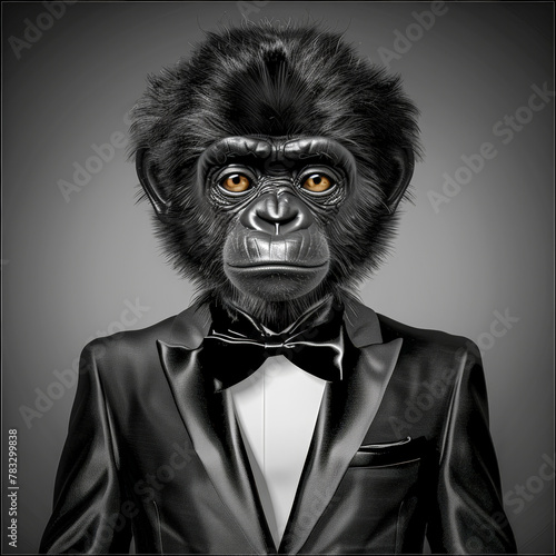 An Elegant Man in very good Clothes with the Face of a Forest Animal on a Dark Gray Background Wallpaper Background Cover Magazine Journal Illustration Brainstorming Digital Art