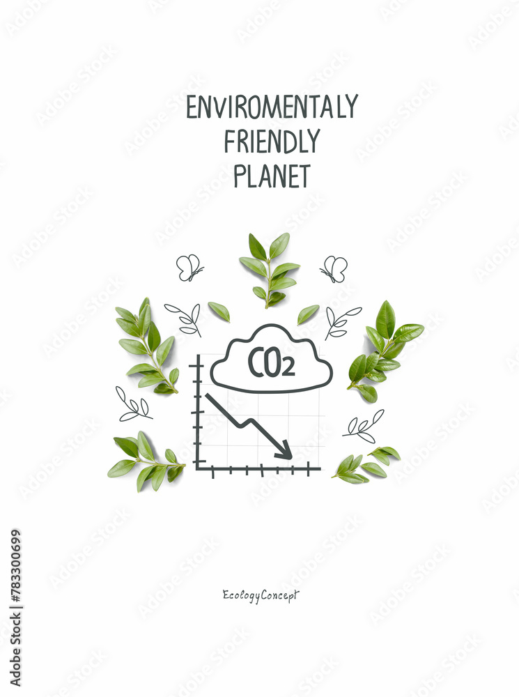 Illustration of Environmentally friendly planet. Hand drawn cartoon sketch of Carbon emissions reduction sign with Emission levels CO2. Carbon dioxide pollution. - obrazy, fototapety, plakaty 