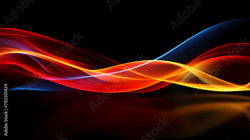 Abstract Colorful Light Waves Intersecting on Black Background