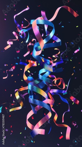 Festive streamers and ribbons in a D style d style isolated flying objects memphis style d render AI generated illustration
