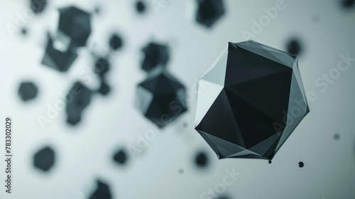 Floating polyhedrons rotating slowly AI generated illustration