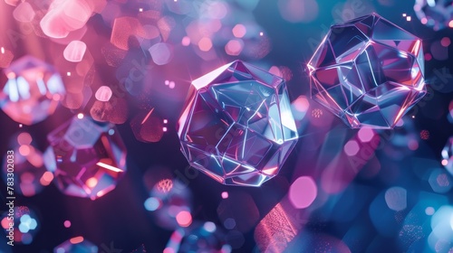 Floating polyhedrons rotating slowly   AI generated illustration photo
