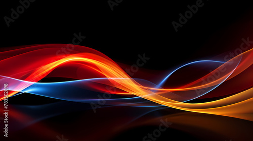 Abstract Colorful Light Waves Intersecting on Black Background