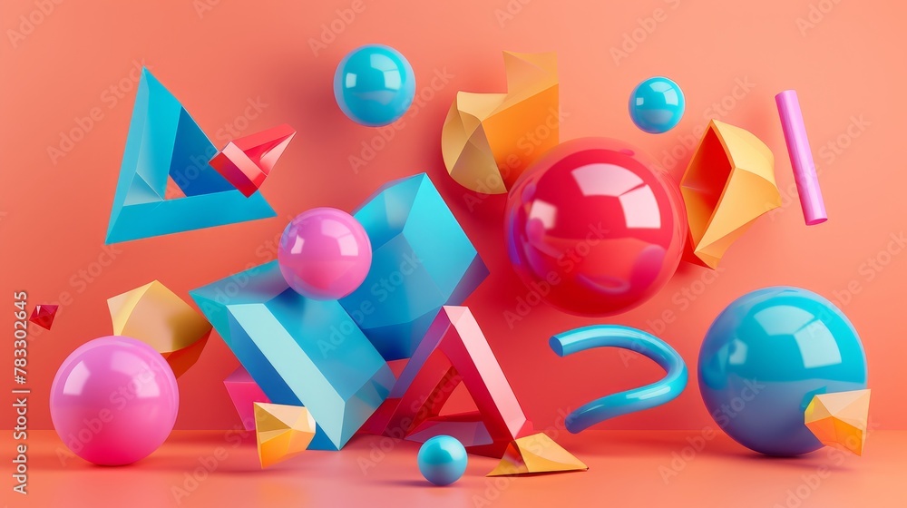 Futuristic and surreal floating shapes in a vibrant color scheme d style isolated flying objects memphis style d render AI generated illustration Futuristic and surreal floating shapes in a vibrant color scheme d style isolated flying objects memphis style d render AI generated illustration
