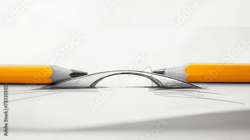 Creative concept of bridge drawing connecting pencils. Ideal for educational content, architecture design, and artistic creativity.
