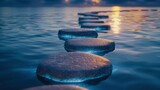 Glowing stepping stones leading to unknown destinations   AI generated illustration