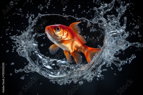 goldfish jumping out on a black background