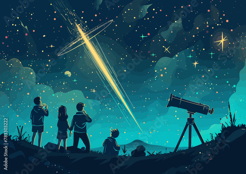 a group of people looking at the stars with a telescope