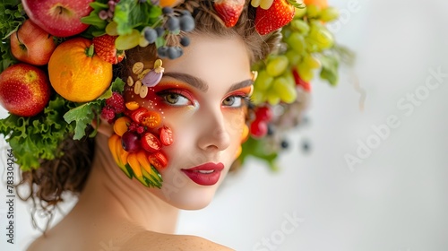 Captivating Fruit and Floral Body Art Fashion Photography of a Creative Young Woman