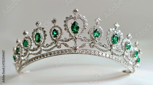 A magnificent white gold tiara embellished with exquisite green emeralds.