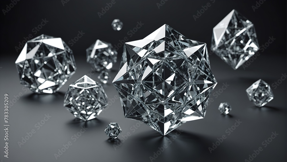 3d rendering of crystal star white and grey gems on a black background 3d rendering of crystal star white and grey gems on a black background