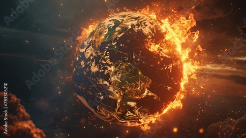 Planet Earth ablaze its surface crackling a vivid portrayal of climate changes fiery wrath