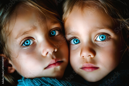Sœurs jumelles avec des yeux bleus photo